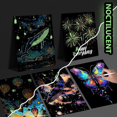 8-Sheet Glow in the Dark Scratch Art for Adults & Teens, A4 Rainbow Animals in Kuwait
