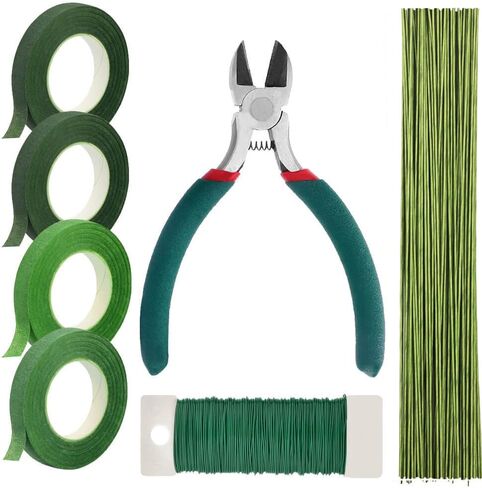 Heavy Duty Floral Arrangement Kit with 12 Gauge Stem Wire & 22 Gauge Paddle Wire – 4 Rolls Floral Tape, Wire Cutter, Florist Supplies for Large Bouquets, Wreath Making, Wedding Decor & DIY Crafts in Kuwait