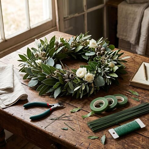 Heavy Duty Floral Arrangement Kit with 12 Gauge Stem Wire & 22 Gauge Paddle Wire – 4 Rolls Floral Tape, Wire Cutter, Florist Supplies for Large Bouquets, Wreath Making, Wedding Decor & DIY Crafts in Kuwait