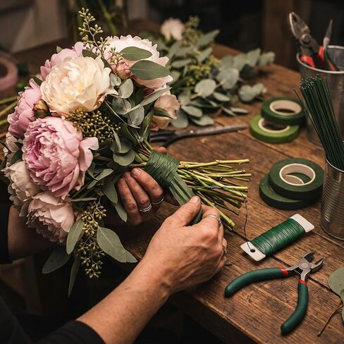 Heavy Duty Floral Arrangement Kit with 12 Gauge Stem Wire & 22 Gauge Paddle Wire – 4 Rolls Floral Tape, Wire Cutter, Florist Supplies for Large Bouquets, Wreath Making, Wedding Decor & DIY Crafts in Kuwait