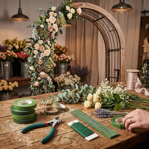 Heavy Duty Floral Arrangement Kit with 12 Gauge Stem Wire & 22 Gauge Paddle Wire – 4 Rolls Floral Tape, Wire Cutter, Florist Supplies for Large Bouquets, Wreath Making, Wedding Decor & DIY Crafts in Kuwait