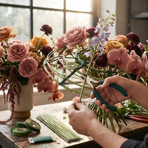 Heavy Duty Floral Arrangement Kit with 12 Gauge Stem Wire & 22 Gauge Paddle Wire – 4 Rolls Floral Tape, Wire Cutter, Florist Supplies for Large Bouquets, Wreath Making, Wedding Decor & DIY Crafts in Kuwait