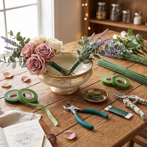 Heavy Duty Floral Arrangement Kit with 12 Gauge Stem Wire & 22 Gauge Paddle Wire – 4 Rolls Floral Tape, Wire Cutter, Florist Supplies for Large Bouquets, Wreath Making, Wedding Decor & DIY Crafts in Kuwait