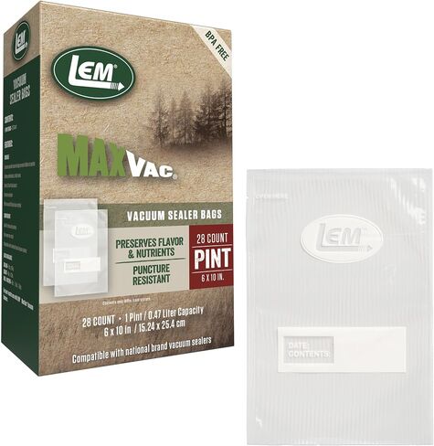 LEM Products MaxVac Quart Vacuum Sealer Bags, 8 x 12 Inches, Compatible with Major Vacuum Sealer Brands, 100 Count in Kuwait