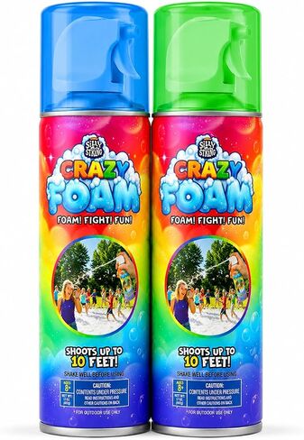 Silly String Crazy Foam – 2-Pack Party Foam Cans, 11 oz Each, Sprays Up to 10 Feet, Fun for Birthdays, Outdoor Games, Celebrations & Events - Colors will Vary in Saudi Arabia