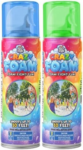 Silly String Crazy Foam – 2-Pack Party Foam Cans, 11 oz Each, Sprays Up to 10 Feet, Fun for Birthdays, Outdoor Games, Celebrations & Events - Colors will Vary in Saudi Arabia