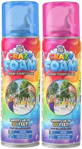 Silly String Crazy Foam – 2-Pack Party Foam Cans, 11 oz Each, Sprays Up to 10 Feet, Fun for Birthdays, Outdoor Games, Celebrations & Events - Colors will Vary in Saudi Arabia