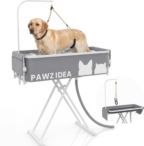 PAWZIDEA 2-in-1 Dog Bathtub & Grooming Table 33" for Small to Medium Dogs in Saudi Arabia