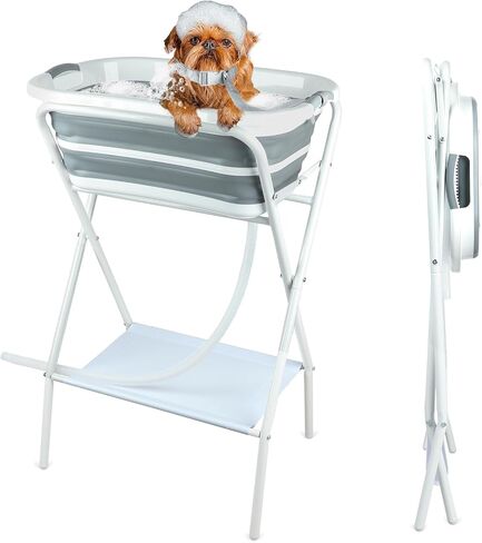 FHTONGE 7.13 Gal/27L Raised Collapsible Dog Bathtub with Drain Fur Catcher in Saudi Arabia