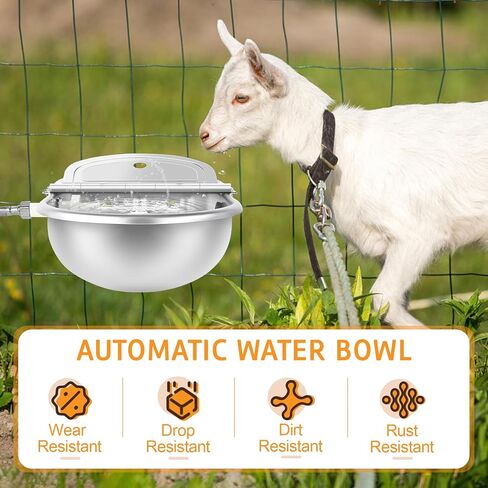 MYFAMIREA Automatic Animal Drinking Water Bowl Stainless Steel Waterer Feeder Farm Dog Dispenser Kit Self Filling for Livestock Horse Goat Water Trough with Float Valve Drain Hole Hose Adapter Bolts in Saudi Arabia