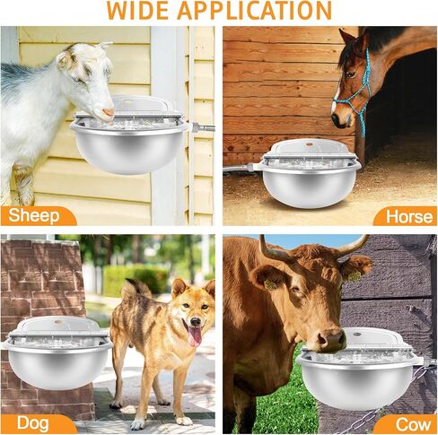 MYFAMIREA Automatic Animal Drinking Water Bowl Stainless Steel Waterer Feeder Farm Dog Dispenser Kit Self Filling for Livestock Horse Goat Water Trough with Float Valve Drain Hole Hose Adapter Bolts in Saudi Arabia