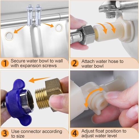 MYFAMIREA Automatic Animal Drinking Water Bowl Stainless Steel Waterer Feeder Farm Dog Dispenser Kit Self Filling for Livestock Horse Goat Water Trough with Float Valve Drain Hole Hose Adapter Bolts in Saudi Arabia