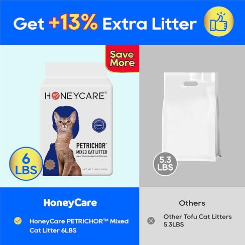 HONEY CARE Petrichor Mix Cat Litter I Tofu Cat Litter I Nature Plant-Based Pellets and Bentonite Sustainable I Low-Dust Qucik Clumping Superior Odor Control, 6 Lbs in Kuwait