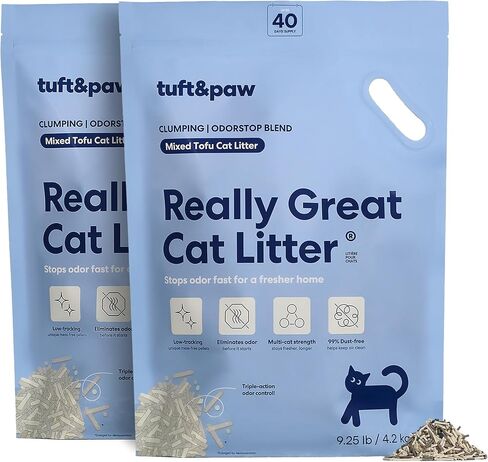 Tuft & Paw Really Great Cat Litter, Ultra Low Tracking Tofu Cat Litter, Clumping, Flushable, Odor Control, Dust-Free, Unscented - 9.25lbs x 2Bags (Charcoal) in Saudi Arabia