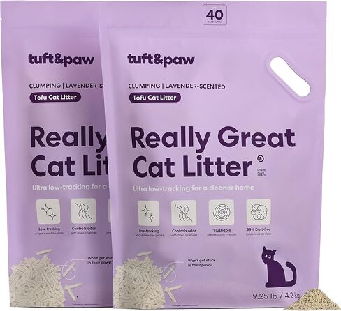 Tuft & Paw Really Great Cat Litter, Ultra Low Tracking Tofu Cat Litter, Clumping, Flushable, Odor Control, Dust-Free, Unscented - 9.25lbs x 2Bags (Charcoal) in Kuwait