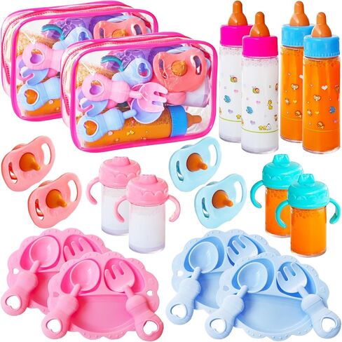 Woozettn 13 Pcs Baby Doll Accessories Magic Bottle Set,Pretend Play Feeding Toy Set with Package,Doll Feeding Set for Kids Girls,Magic Disappearing Juice Milk Bottles,Sippy Cups,Pacifiers,Bowl Spoons in Saudi Arabia