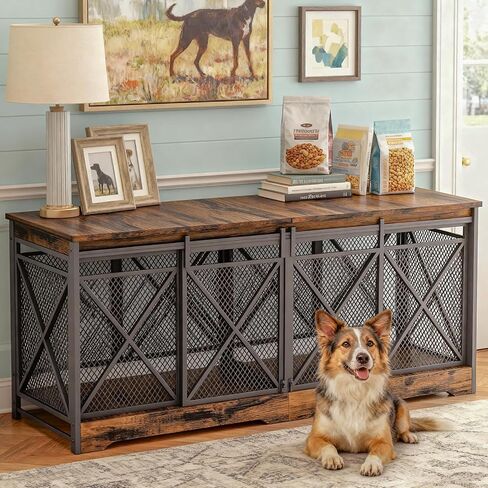 Cozpaw 78 Inch Double Dog Crate Furniture,(Caramel Brown) in Kuwait