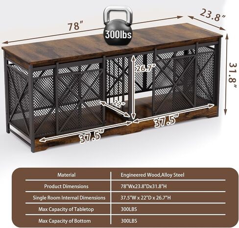 Cozpaw 78 Inch Double Dog Crate Furniture,(Caramel Brown) in Kuwait