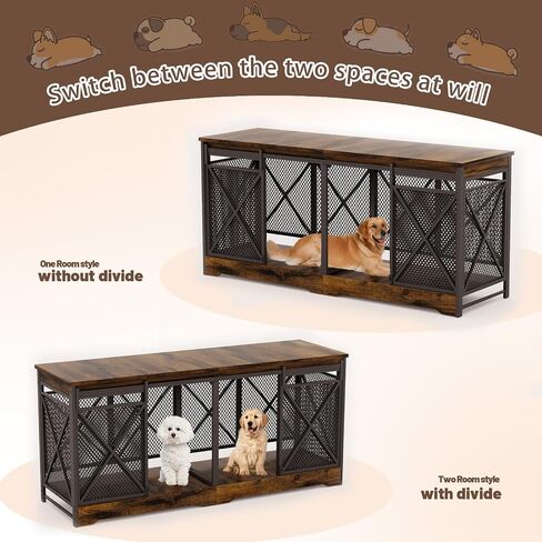 Cozpaw 78 Inch Double Dog Crate Furniture,(Caramel Brown) in Kuwait