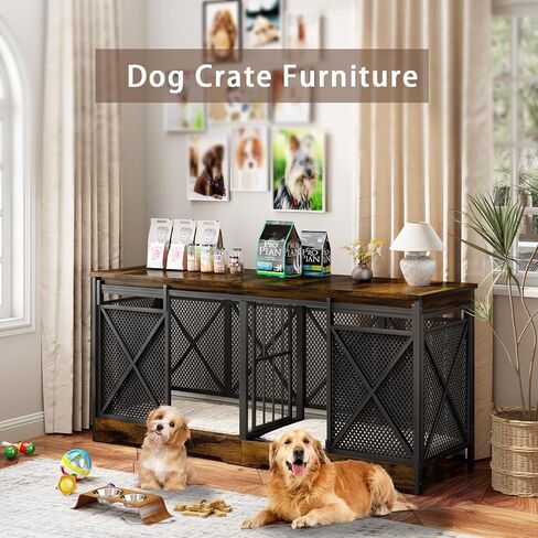 Cozpaw 78 Inch Double Dog Crate Furniture,(Caramel Brown) in Kuwait