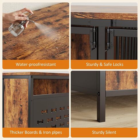 63" Large Dog Crate Furniture for 2 Dogs – Extra Sturdy XXL Metal & Wooden Medium Double Dog Cage with Removable Divider, Dual Doors – Indoor/Outdoor Kennel for Large Breeds in Kuwait