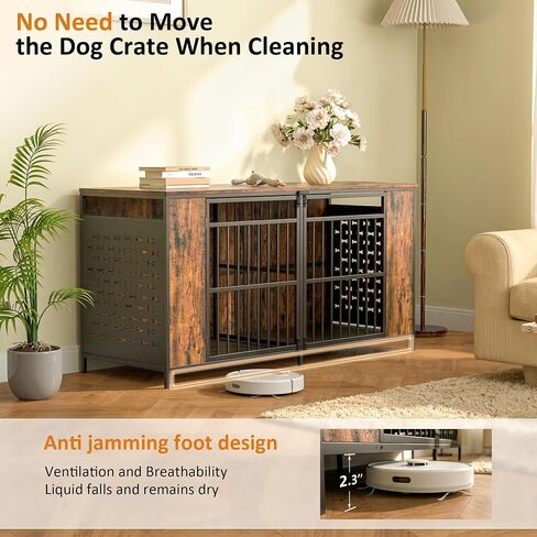 63" Large Dog Crate Furniture for 2 Dogs – Extra Sturdy XXL Metal & Wooden Medium Double Dog Cage with Removable Divider, Dual Doors – Indoor/Outdoor Kennel for Large Breeds in Kuwait