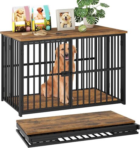 YATINEY Foldable Dog Crate Furniture, 37.4" Dog Kennel for Medium Dogs, No Assembly, Collapsible Dog Crate, Indoor Dog Cage End Table, with Secure Lock, for Living Room, Hallway, Bedroom, DC12BR in Kuwait