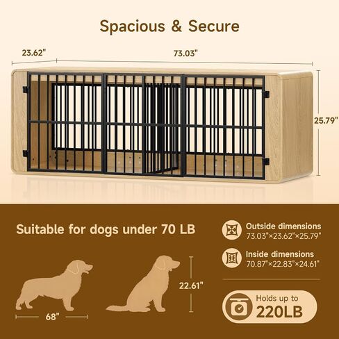 ONBRILL 74" Double Dog Crate Furniture TV Stand for Large Dogs, Natural Oak in Saudi Arabia