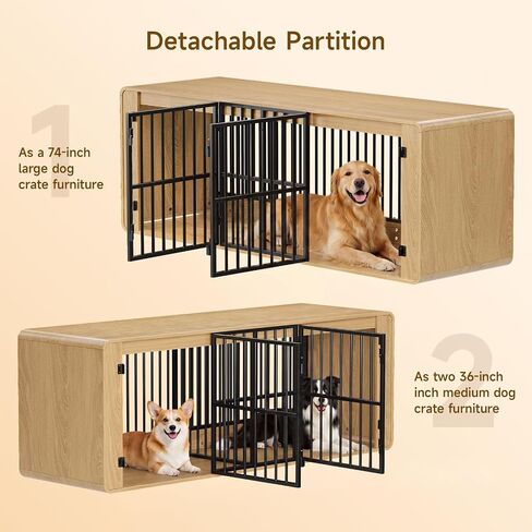 ONBRILL 74" Double Dog Crate Furniture TV Stand for Large Dogs, Natural Oak in Saudi Arabia