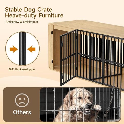ONBRILL 74" Double Dog Crate Furniture TV Stand for Large Dogs, Natural Oak in Saudi Arabia