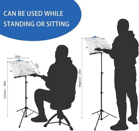EASTROCK Folding Music Sheet Stand 2 in 1 Dual-Use Portable Music Stand Lightweight with Carrying Bag, Metal Music Stand Foldable with Music Sheet Holder Suitable for Instrumental Performance in Kuwait