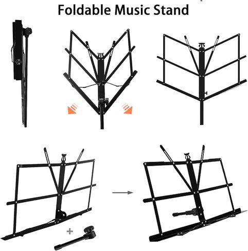 EASTROCK Folding Music Sheet Stand 2 in 1 Dual-Use Portable Music Stand Lightweight with Carrying Bag, Metal Music Stand Foldable with Music Sheet Holder Suitable for Instrumental Performance in Kuwait