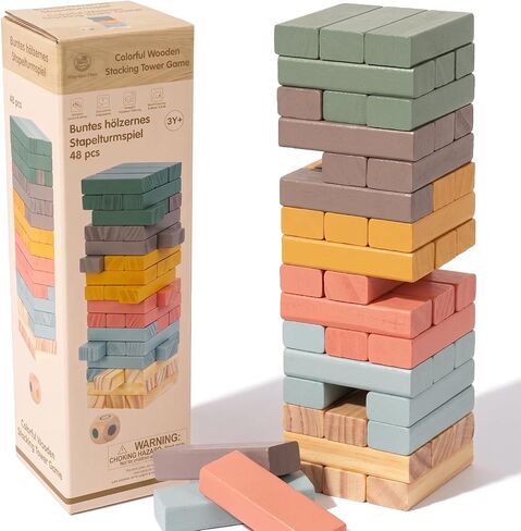 WOODENFUN Wooden Blocks Stacking Games, 48PCS Tumbling Stacking Blocks Game in Saudi Arabia