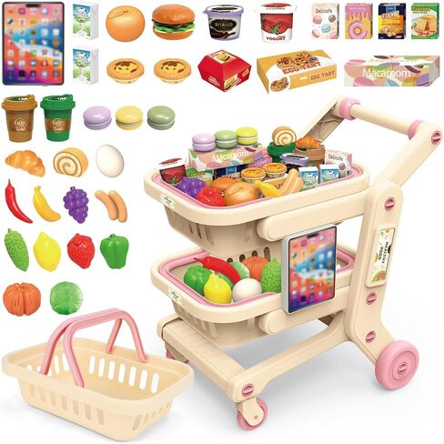 deAO Kids Shopping Cart Trolley Pretend Play Toy with 2 Shopping Basket in Saudi Arabia