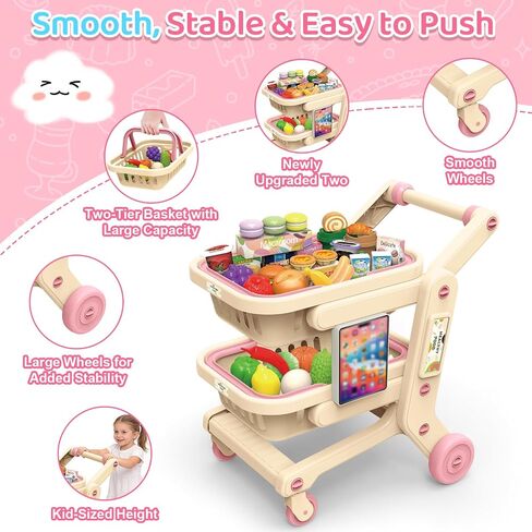 deAO Kids Shopping Cart Trolley Pretend Play Toy with 2 Shopping Basket in Saudi Arabia