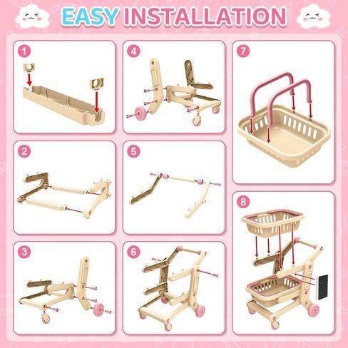deAO Kids Shopping Cart Trolley Pretend Play Toy with 2 Shopping Basket in Saudi Arabia