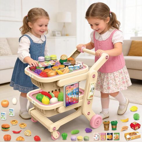 deAO Kids Shopping Cart Trolley Pretend Play Toy with 2 Shopping Basket in Saudi Arabia
