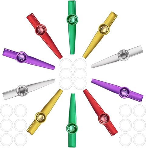 Bercoor 10 PCS Kazoos Musical Instruments, Metal Kazoos with 18 Flute Membranes for Music Lover Beginners Kids Gift Price Party Favor Gift Bag Fillers in Saudi Arabia