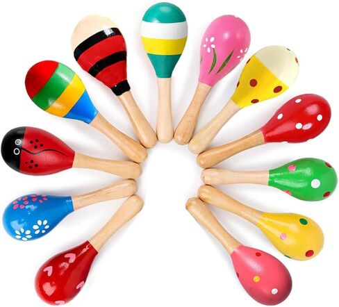 Mydio 12 Pack 4.5" Wooden Fiesta Maracas Assorted Color and Design,Pack of 12 in Saudi Arabia