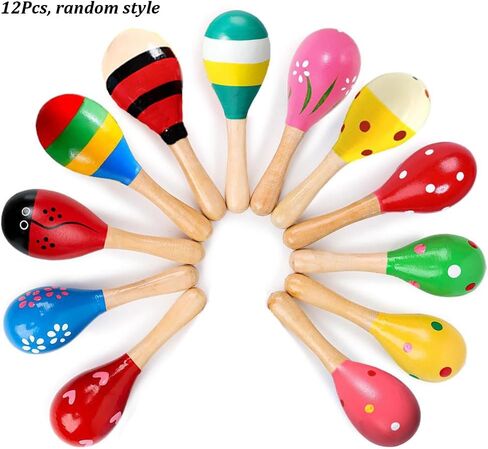 Mydio 12 Pack 4.5" Wooden Fiesta Maracas Assorted Color and Design,Pack of 12 in Saudi Arabia