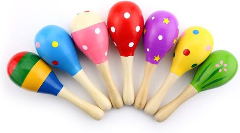 Mydio 12 Pack 4.5" Wooden Fiesta Maracas Assorted Color and Design,Pack of 12 in Saudi Arabia