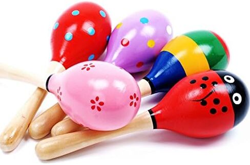 Mydio 12 Pack 4.5" Wooden Fiesta Maracas Assorted Color and Design,Pack of 12 in Saudi Arabia
