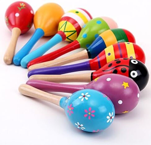 Mydio 12 Pack 4.5" Wooden Fiesta Maracas Assorted Color and Design,Pack of 12 in Saudi Arabia