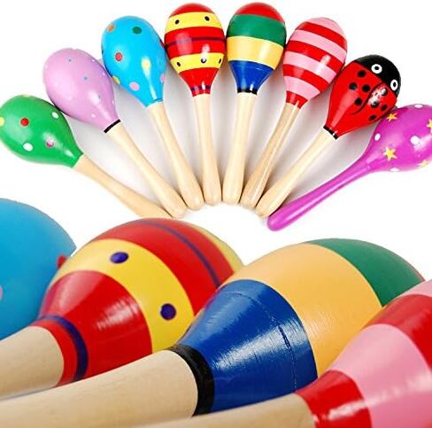 Mydio 12 Pack 4.5" Wooden Fiesta Maracas Assorted Color and Design,Pack of 12 in Saudi Arabia