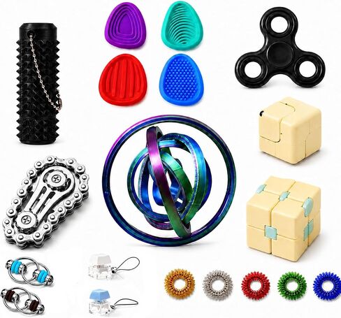 20 Pcs PLUVIKO Fidget Toys Set for Adults and Young Adults, Fidget Spinner, Fidget Ring, Fidget Cube, Sensory Stress Toys Pack, Cool Desk Toys for Office Classroom Travel, Gifts for 15+ and Adults in Kuwait