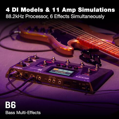 معالج Zoom B6 Bass متعدد التأثيرات مع 4 صناديق DI، ومحول A/B، وواجهة شاشة تعمل باللمس، وأكثر من 100 تأثير مدمج، ونمذجة أمبير، وIR، وLooper، وواجهة صوتية للتسجيل المباشر على الكمبيوتر in Kuwait