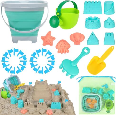 RACPNEL Beach Toys with Collapsible Bucket，Mesh Bag for Kids Ages 3-12 in Kuwait