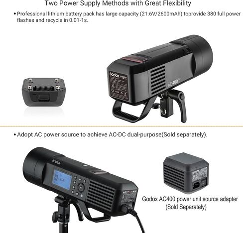 GODOX AD400 Pro AD400Pro Outdoor Flash Strobe Light, TTL 400W Portable Strobe 1/8000s HSS Flash Monolight, 390 Full Power Pops, 0.01-1s Recycle Time, Battery-Powered Outdoor Photography Lighting in Saudi Arabia