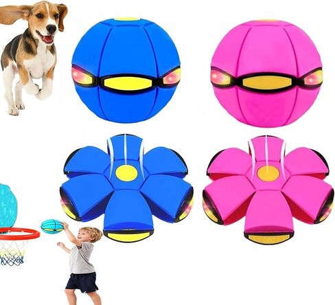 2PCS Magic Bouncing Ball Toy, Children's Magic Meta - Balls, Dual Form Pop up Flying Saucer Ball, Parent-Child Interactive with 3 Light for Indoor & Outdoor Use Pink+Blue in Kuwait