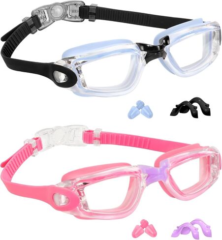 EverSport Kids Swim Goggles, Pack of 2 Swimming Goggles for Children Teens, Anti-Fog Anti-UV Youth Swim Glasses for Age4-16 in Kuwait